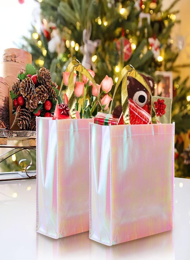 Lyellfe 20 Pieces Glossy Reusable Grocery Bag, Pink Non Woven Tote Bags with Handles, Fashionable Bridesmaid Gift Bag, Durable Shopping Bags for Wedding, Bachelorette Birthday Party - Image 2